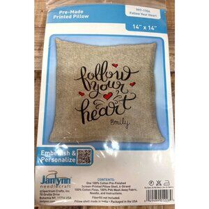 Follow Your Heart Embroidery Pre-Made Pillow Kit 14" x 14" By Janlynn Needlecraf
